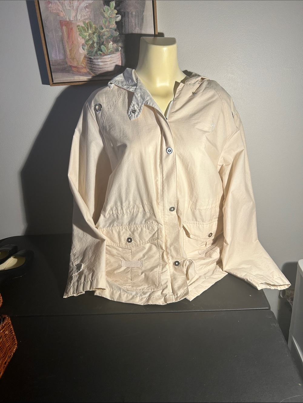 Larry Levine Lightweight Hooded Utility Jacket - Cream
